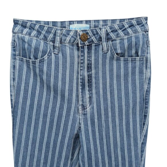 Show Me Your Mumu Berkeley Bells Fountain Jeans Womens Blue Stripe Flare Size 26 - Picture 3 of 11